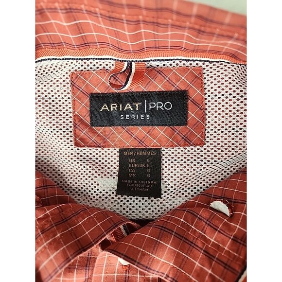Ariat Pro Series Shirt Mens Red Check Western Cowboy Long Sleeve Button Down - Picture 5 of 14